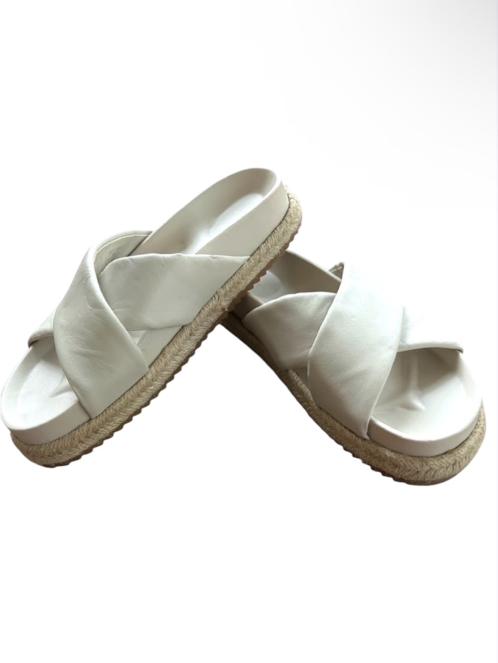 Zara Coastal Boho Leather Espadrille Platform Criss Cross Slide Sandals 8.5 / 39